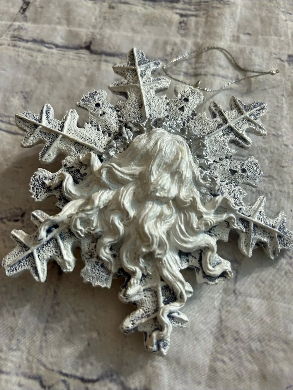 OLD FASHIONED DETAILED SCULPTED WHITE SANTA CLAUS FACE GLITTERED ORNAMENT (1)